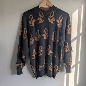 VTG Mondi Italy Wool Angora Squirrel Intarsia Sweater Grey 42 (US M)